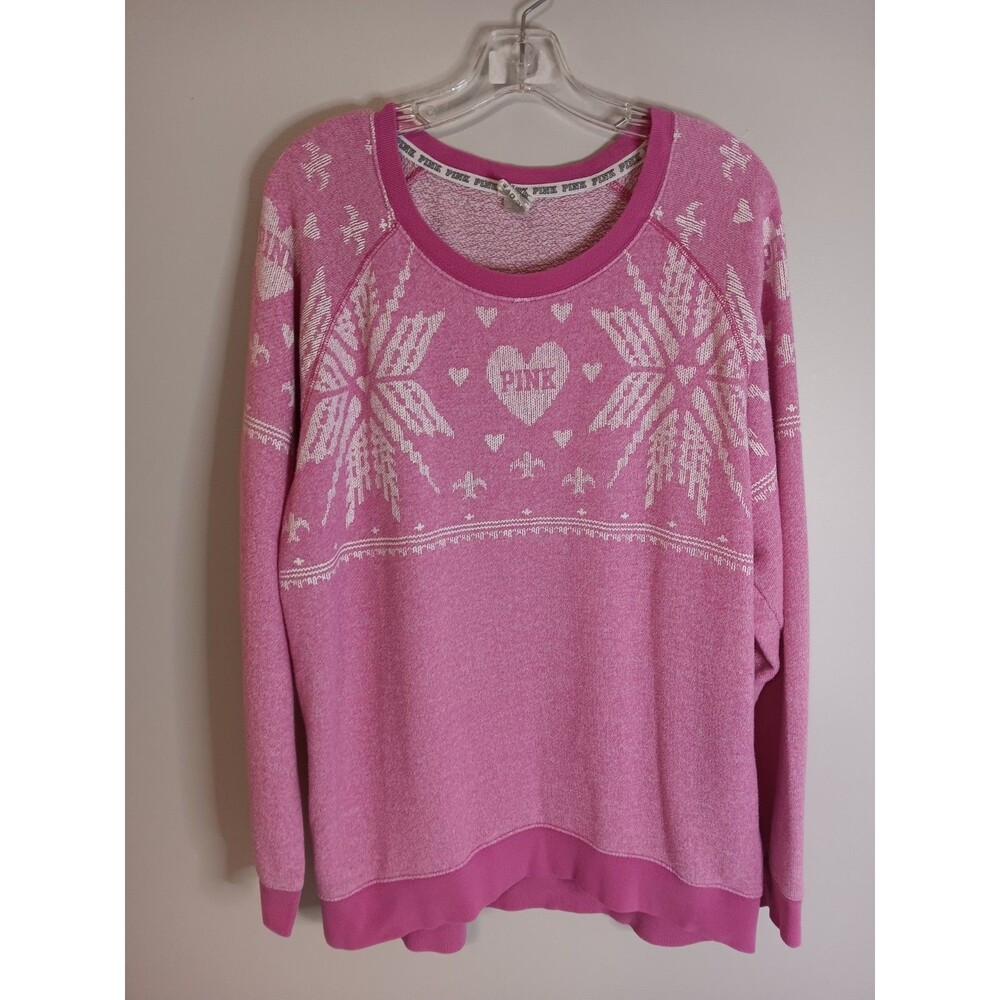 Pink By Victoria's Secret Graphic Print Pullover Sweatshirt Sz Medium Snowflake
